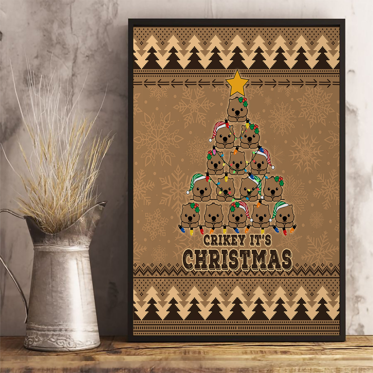 wombat-christmas-tree-canvas-wall-art-australia-merry-xmas-simple-style