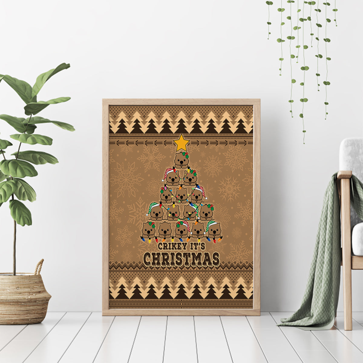 wombat-christmas-tree-canvas-wall-art-australia-merry-xmas-simple-style