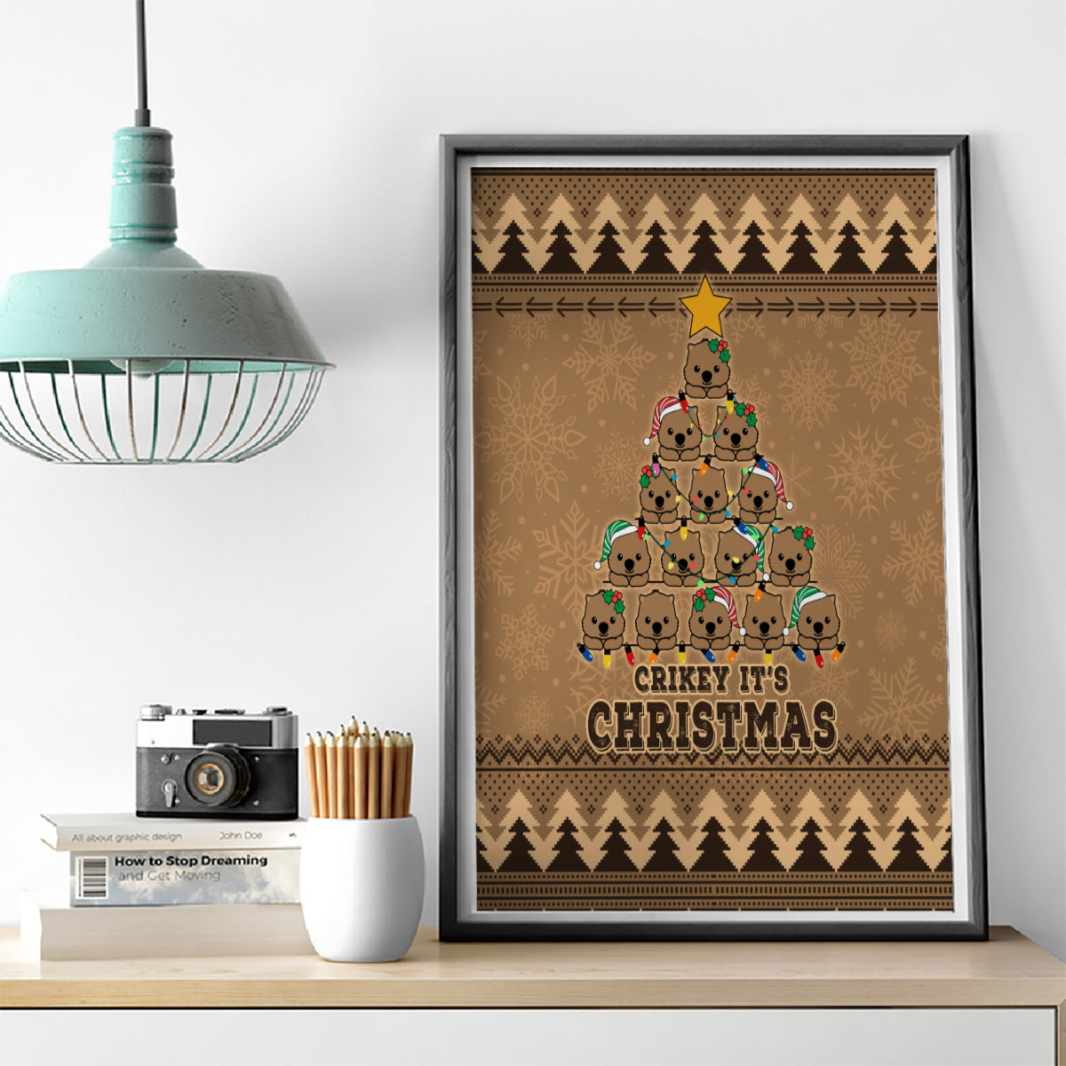 wombat-christmas-tree-canvas-wall-art-australia-merry-xmas-simple-style