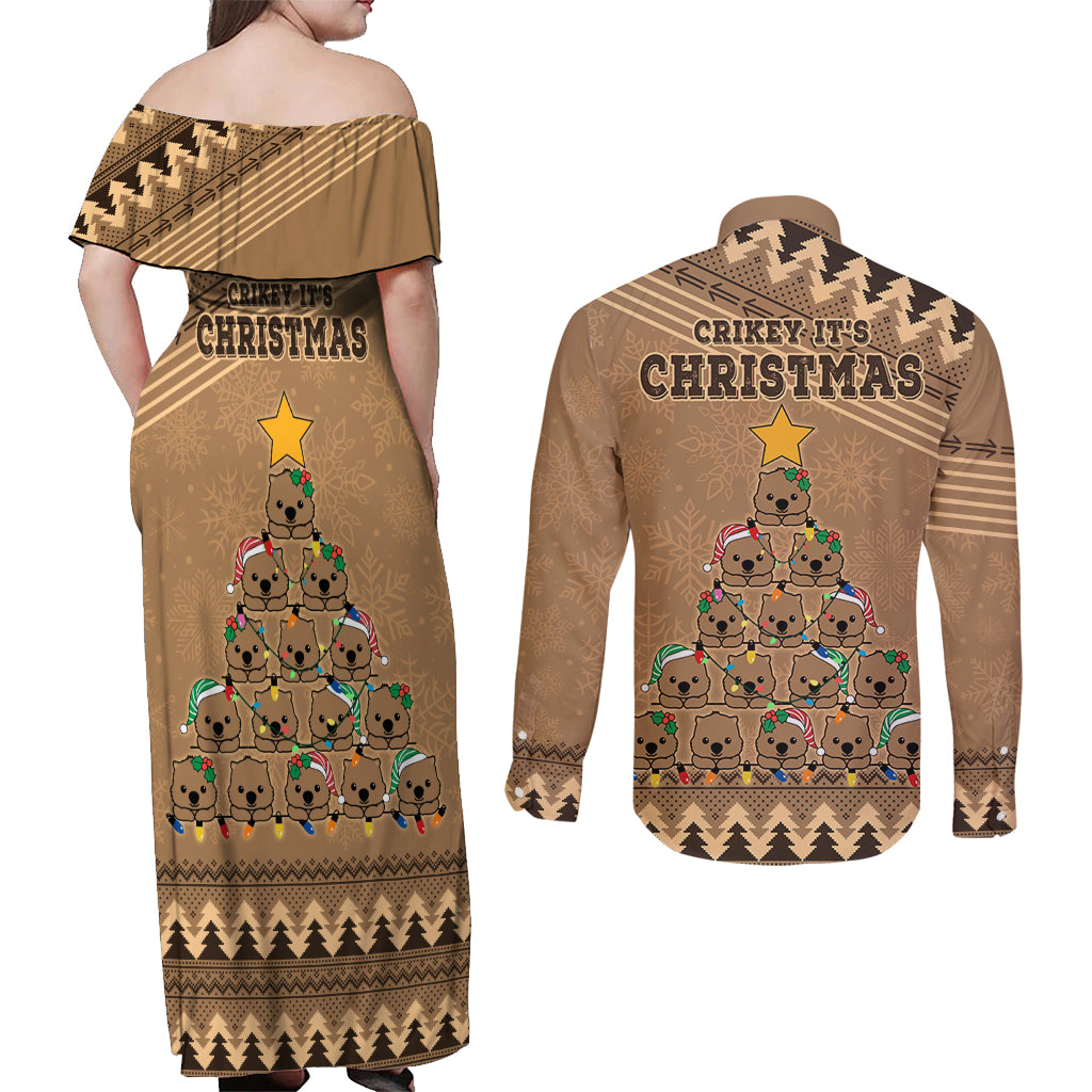 wombat-christmas-tree-couples-matching-off-shoulder-maxi-dress-and-long-sleeve-button-shirt-australia-merry-xmas-simple-style