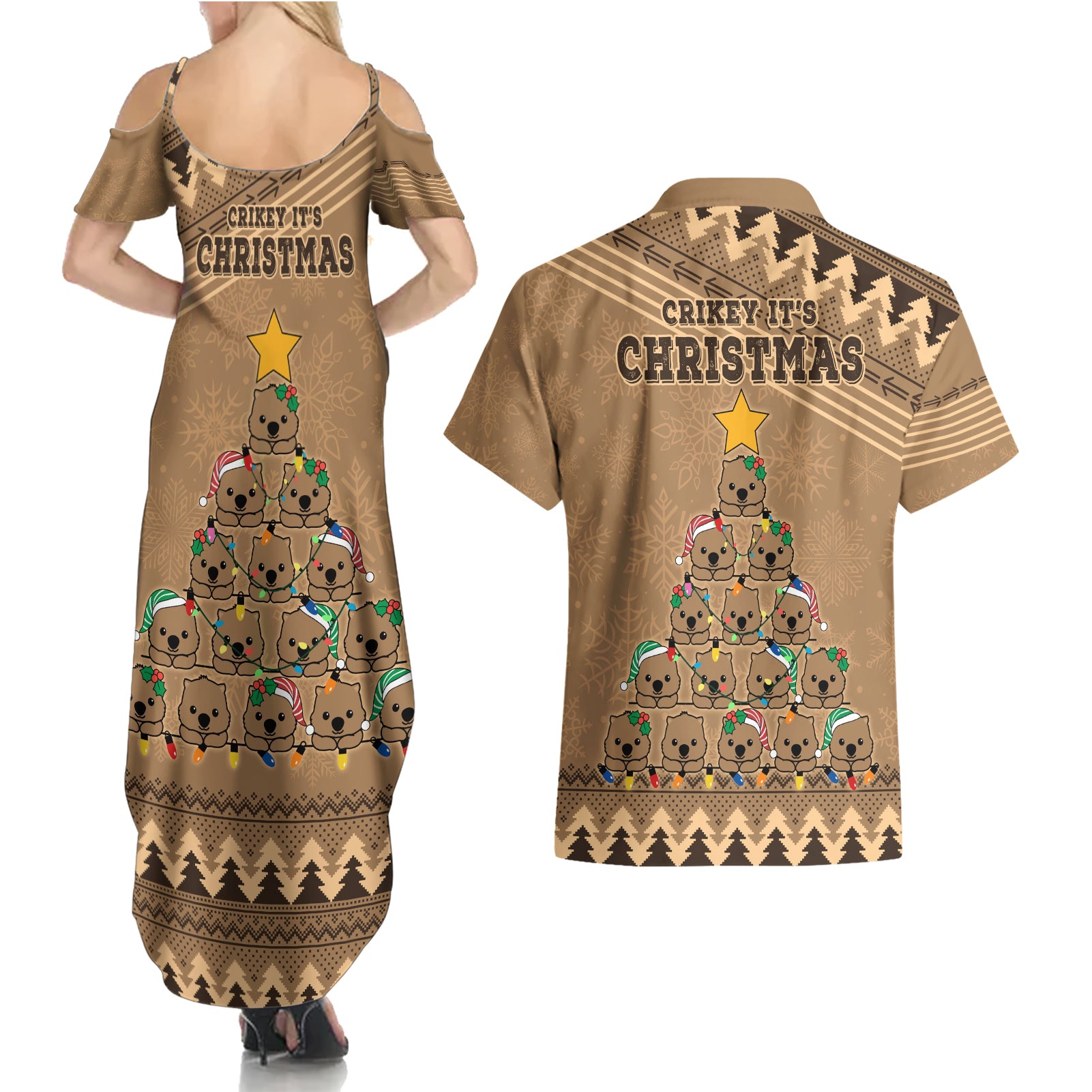 wombat-christmas-tree-couples-matching-summer-maxi-dress-and-hawaiian-shirt-australia-merry-xmas-simple-style