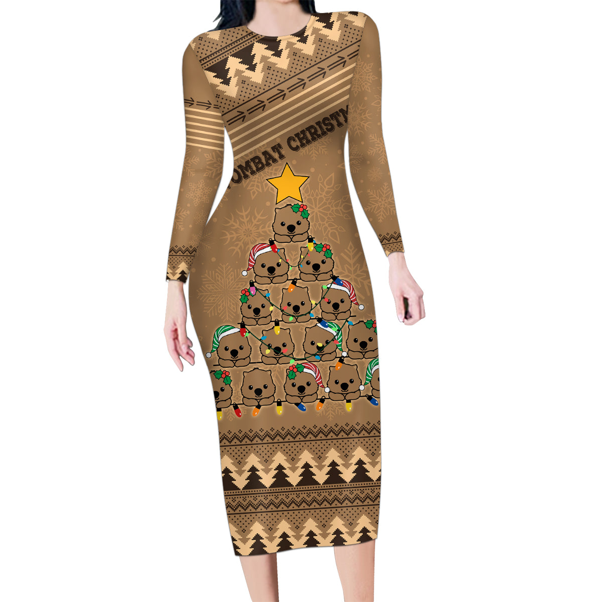 wombat-christmas-tree-family-matching-long-sleeve-bodycon-dress-and-hawaiian-shirt-australia-merry-xmas-simple-style