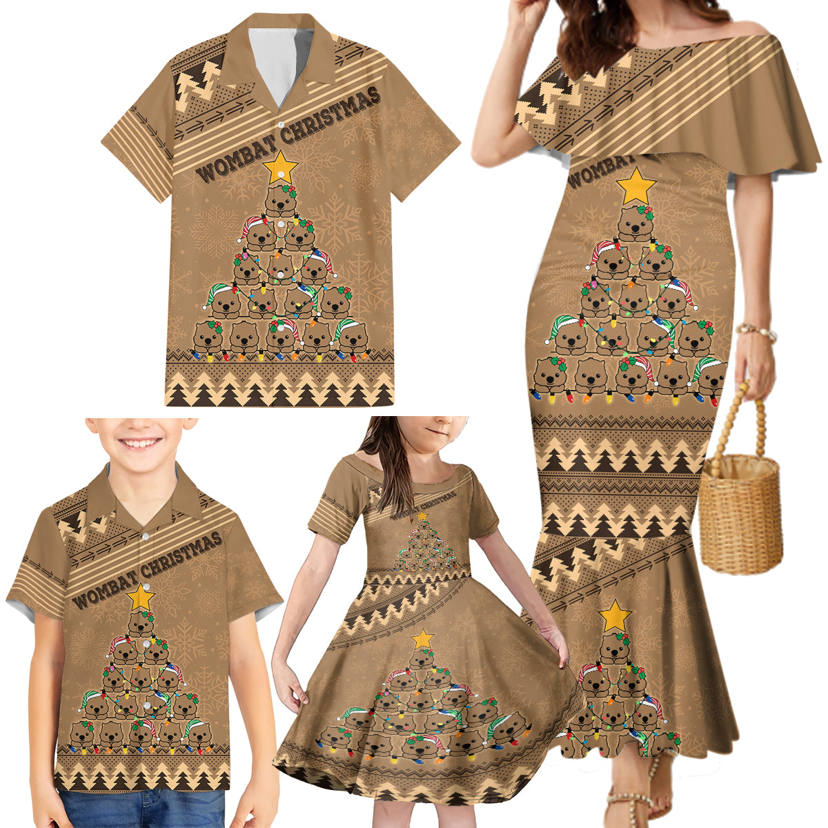 wombat-christmas-tree-family-matching-mermaid-dress-and-hawaiian-shirt-australia-merry-xmas-simple-style