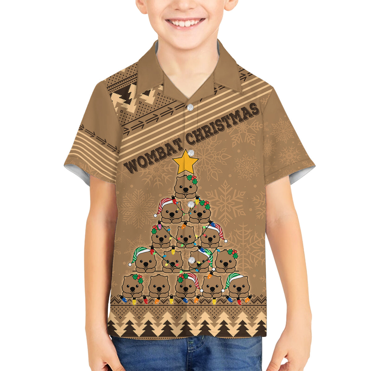 wombat-christmas-tree-family-matching-off-shoulder-long-sleeve-dress-and-hawaiian-shirt-australia-merry-xmas-simple-style