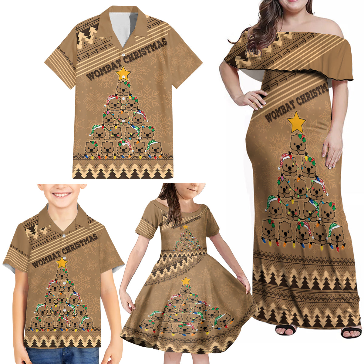 wombat-christmas-tree-family-matching-off-shoulder-maxi-dress-and-hawaiian-shirt-australia-merry-xmas-simple-style