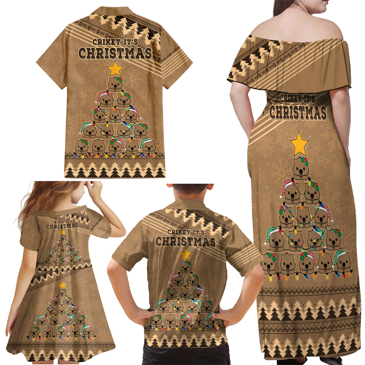 wombat-christmas-tree-family-matching-off-shoulder-maxi-dress-and-hawaiian-shirt-australia-merry-xmas-simple-style