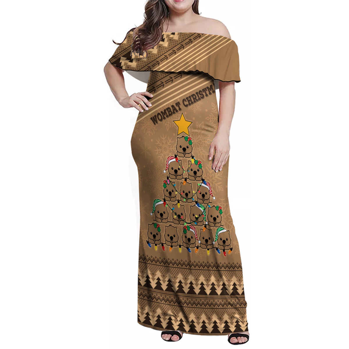 wombat-christmas-tree-family-matching-off-shoulder-maxi-dress-and-hawaiian-shirt-australia-merry-xmas-simple-style