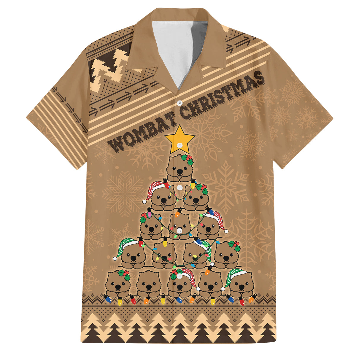 wombat-christmas-tree-family-matching-puletasi-dress-and-hawaiian-shirt-australia-merry-xmas-simple-style