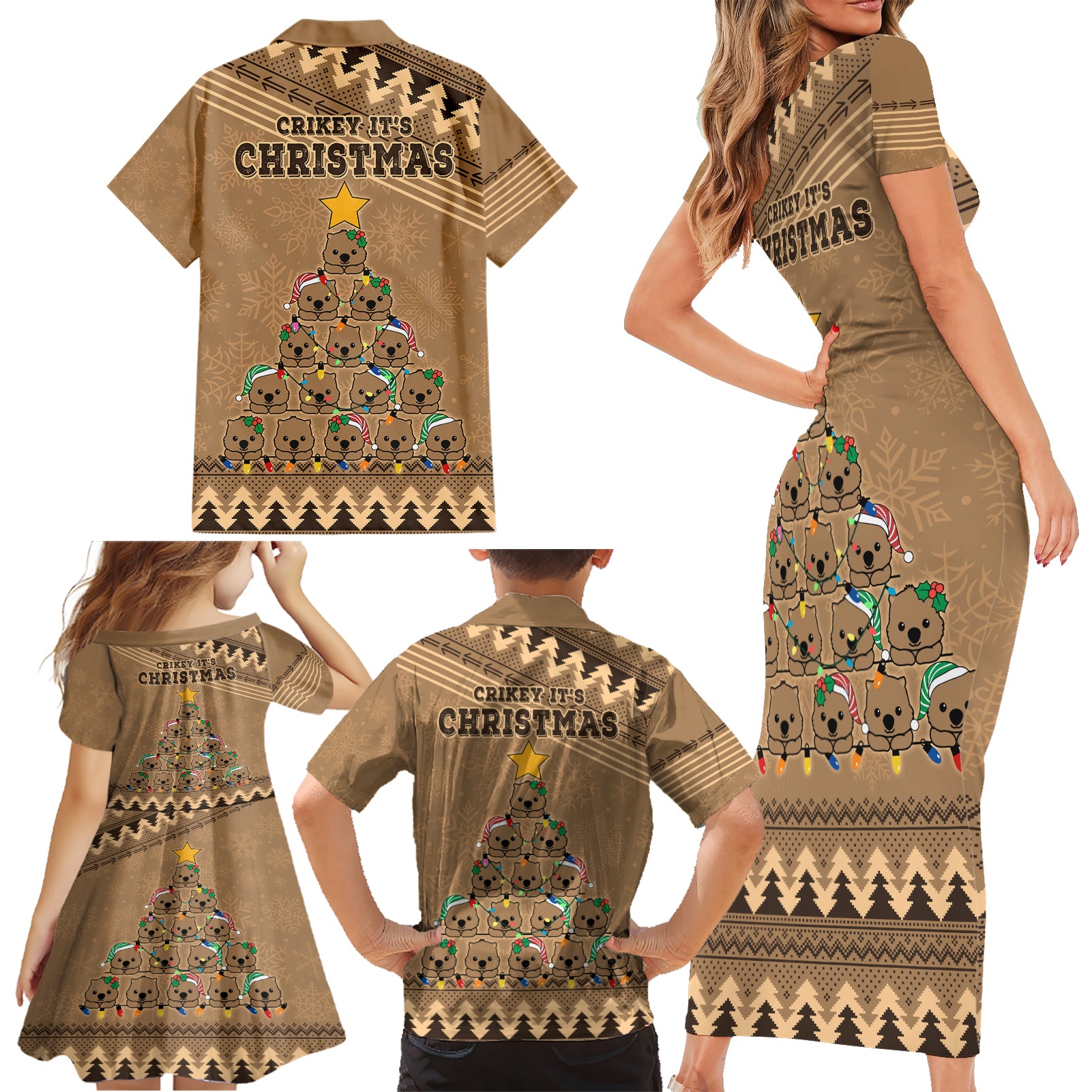 wombat-christmas-tree-family-matching-short-sleeve-bodycon-dress-and-hawaiian-shirt-australia-merry-xmas-simple-style