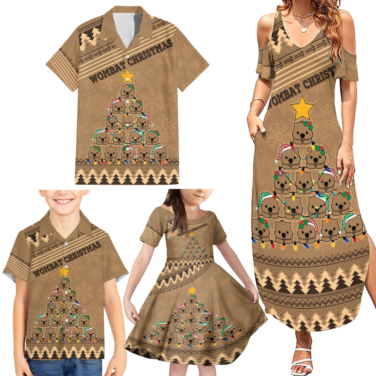 wombat-christmas-tree-family-matching-summer-maxi-dress-and-hawaiian-shirt-australia-merry-xmas-simple-style