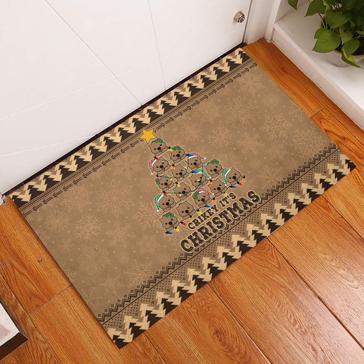 wombat-christmas-tree-rubber-doormat-australia-merry-xmas-simple-style