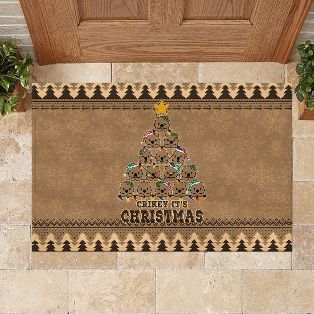 wombat-christmas-tree-rubber-doormat-australia-merry-xmas-simple-style