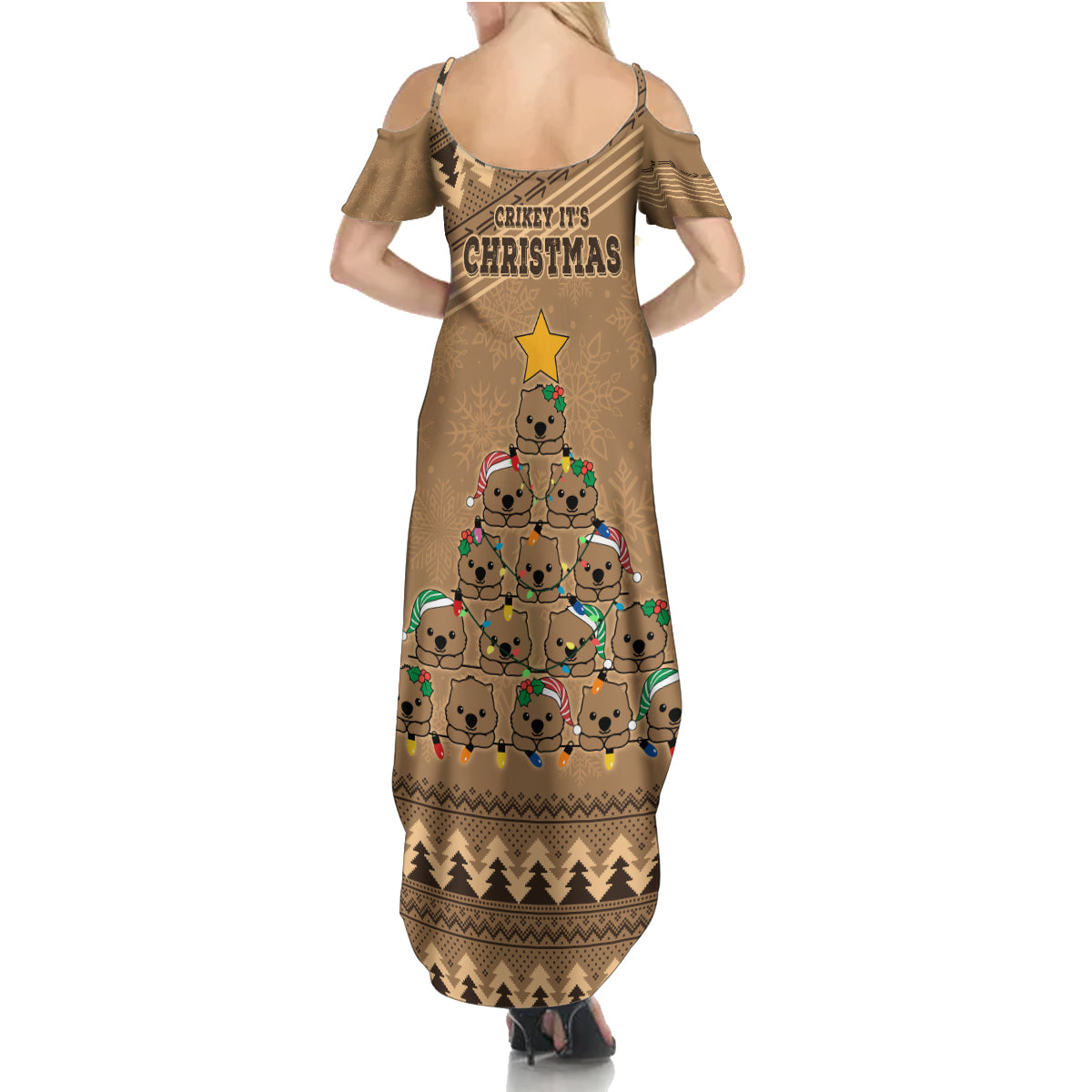 wombat-christmas-tree-summer-maxi-dress-australia-merry-xmas-simple-style