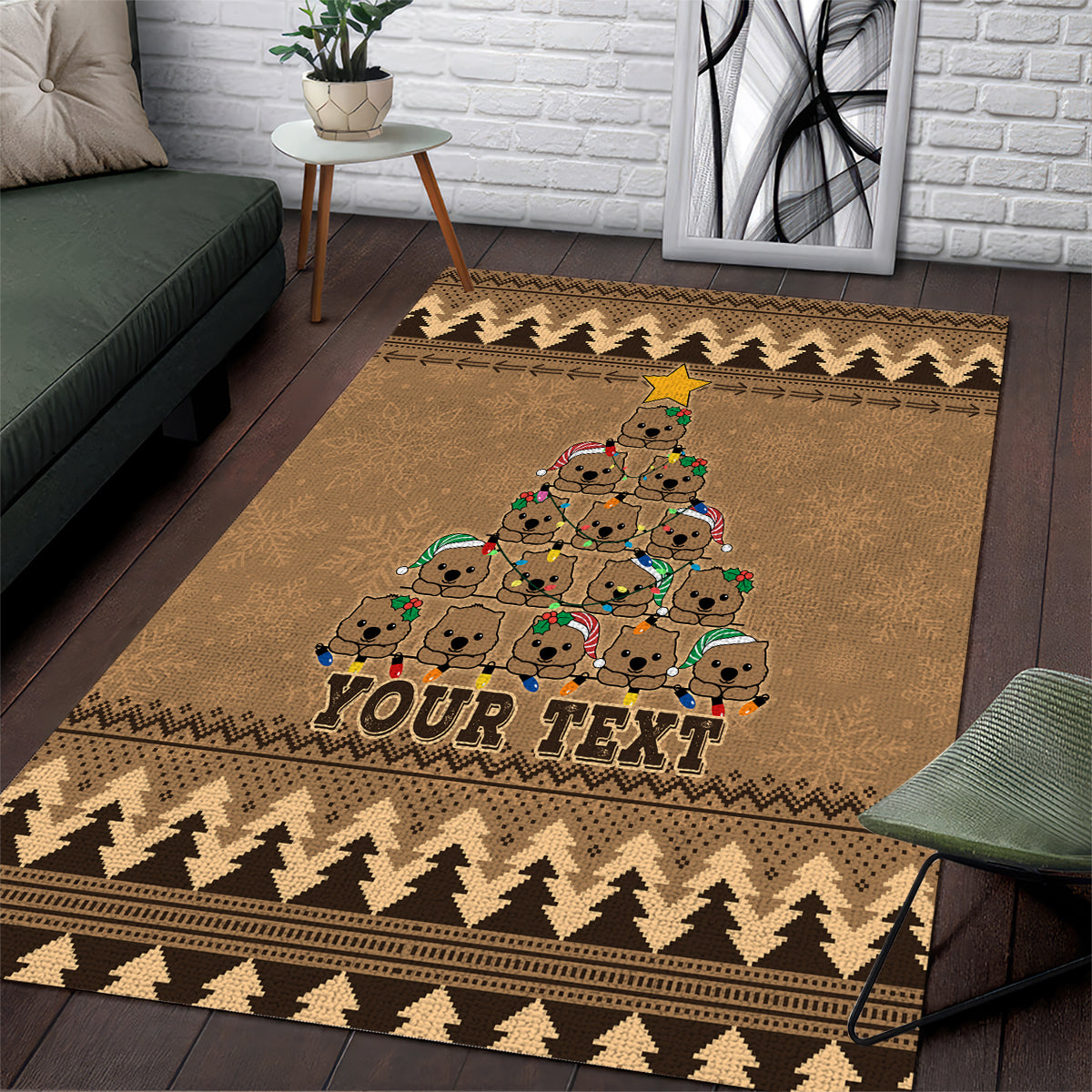 personalised-wombat-christmas-tree-area-rug-australia-merry-xmas-simple-style