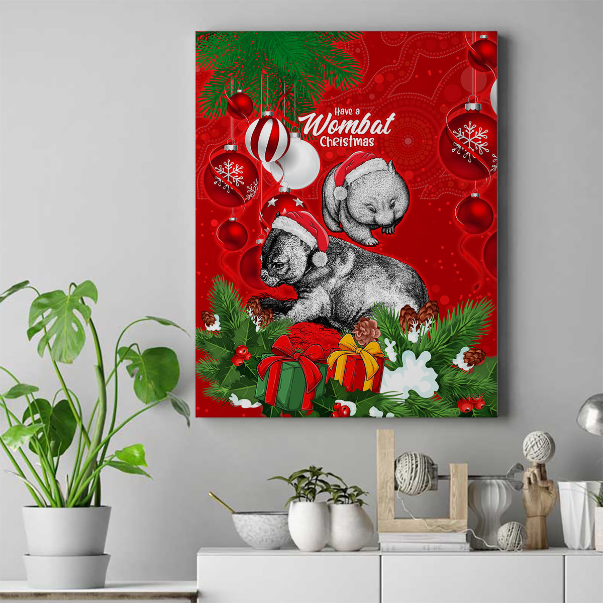 wombat-lover-canvas-wall-art-australia-merry-christmas-aboriginal