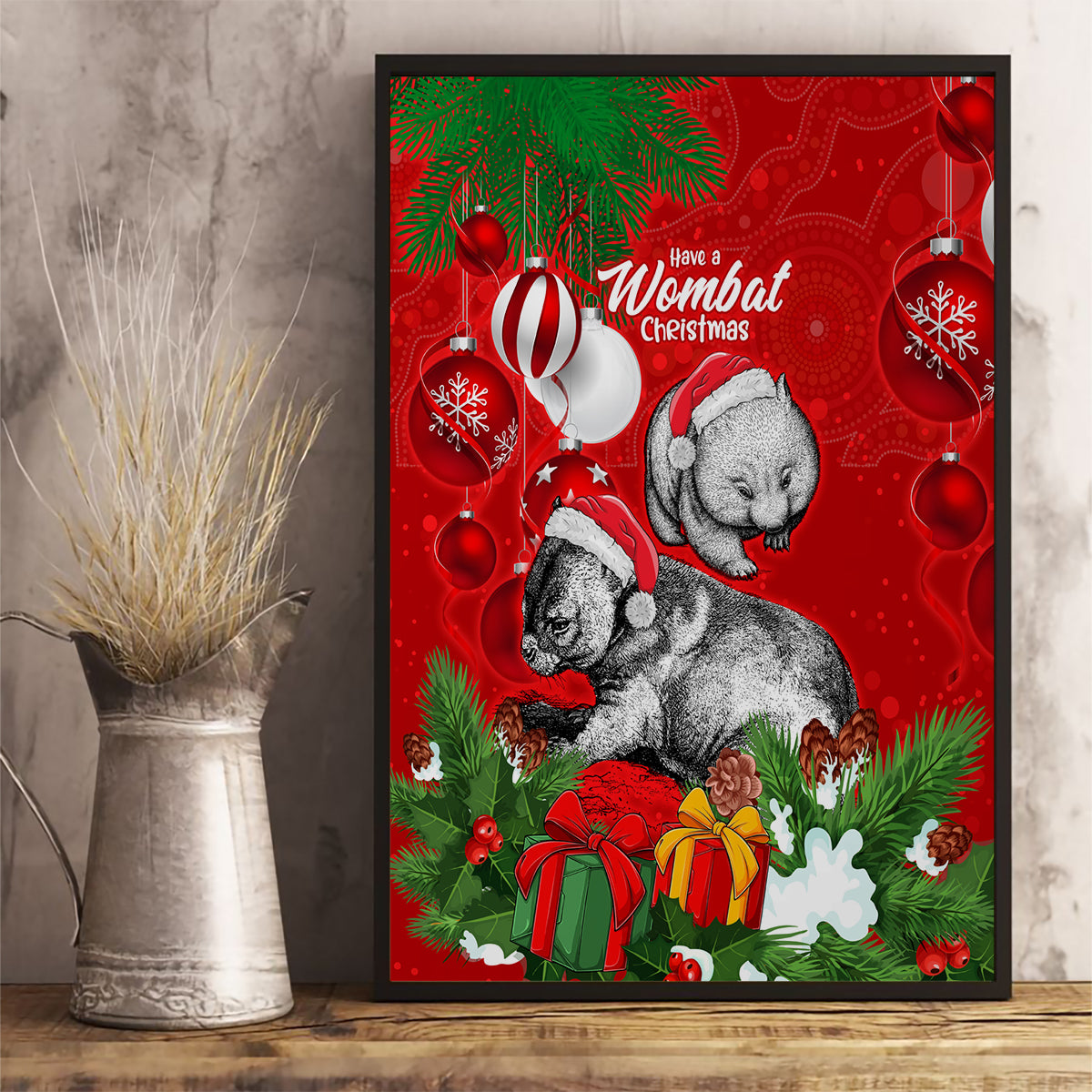 wombat-lover-canvas-wall-art-australia-merry-christmas-aboriginal