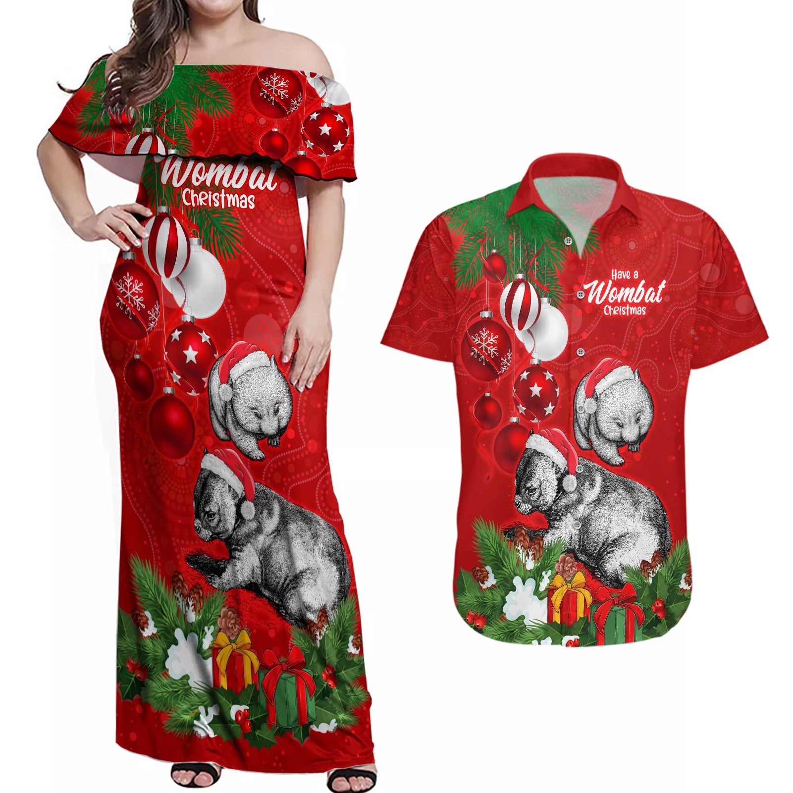 wombat-lover-couples-matching-off-shoulder-maxi-dress-and-hawaiian-shirt-australia-merry-christmas-aboriginal