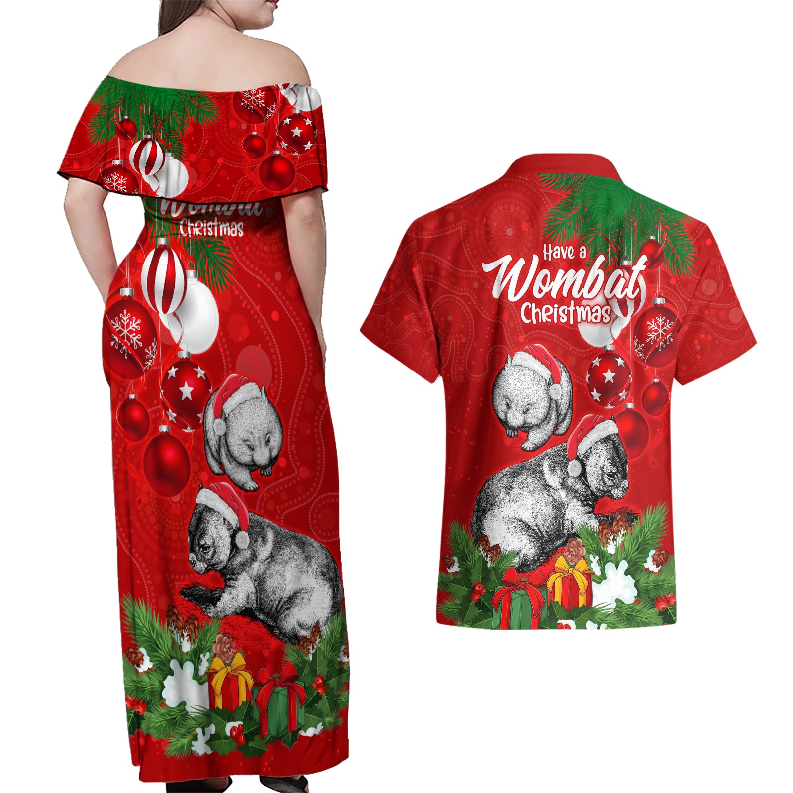 wombat-lover-couples-matching-off-shoulder-maxi-dress-and-hawaiian-shirt-australia-merry-christmas-aboriginal