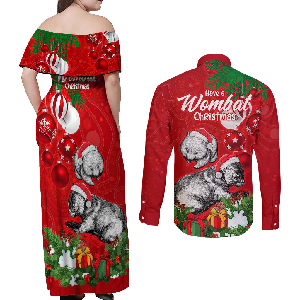 wombat-lover-couples-matching-off-shoulder-maxi-dress-and-long-sleeve-button-shirt-australia-merry-christmas-aboriginal