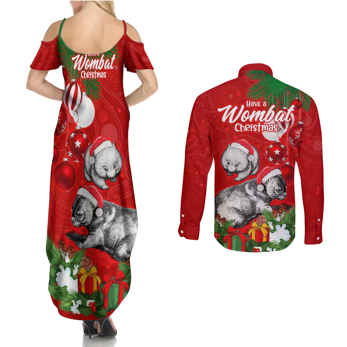 wombat-lover-couples-matching-summer-maxi-dress-and-long-sleeve-button-shirt-australia-merry-christmas-aboriginal