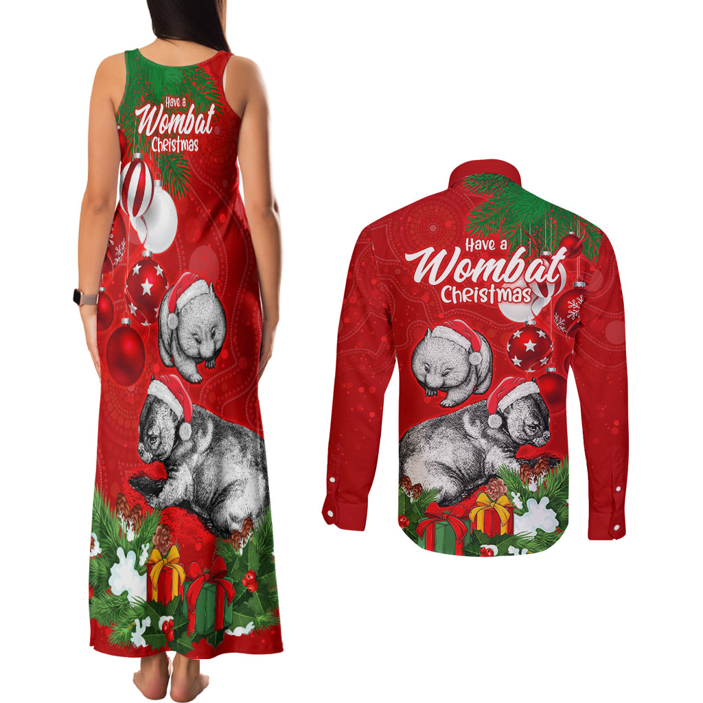 wombat-lover-couples-matching-tank-maxi-dress-and-long-sleeve-button-shirt-australia-merry-christmas-aboriginal