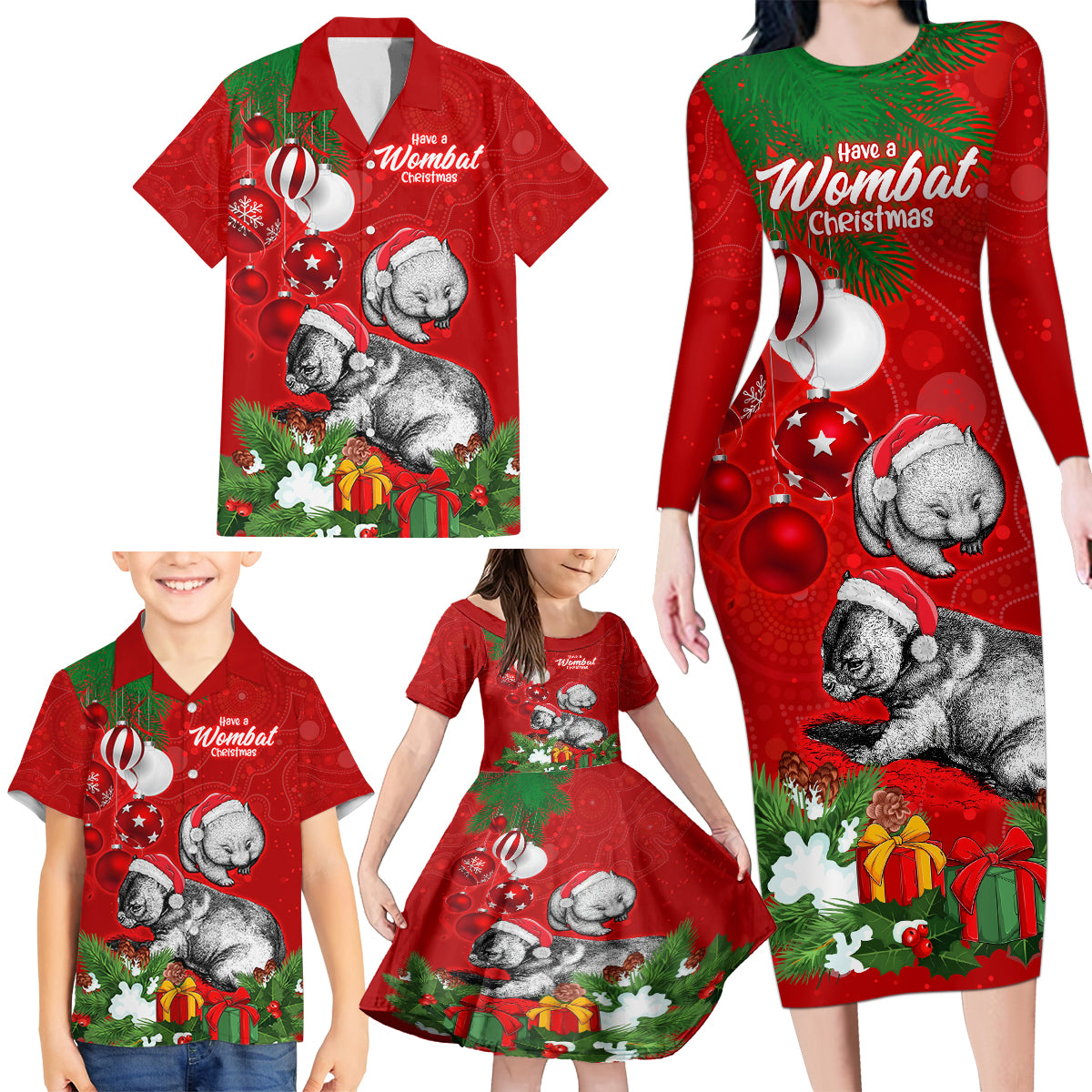 wombat-lover-family-matching-long-sleeve-bodycon-dress-and-hawaiian-shirt-australia-merry-christmas-aboriginal