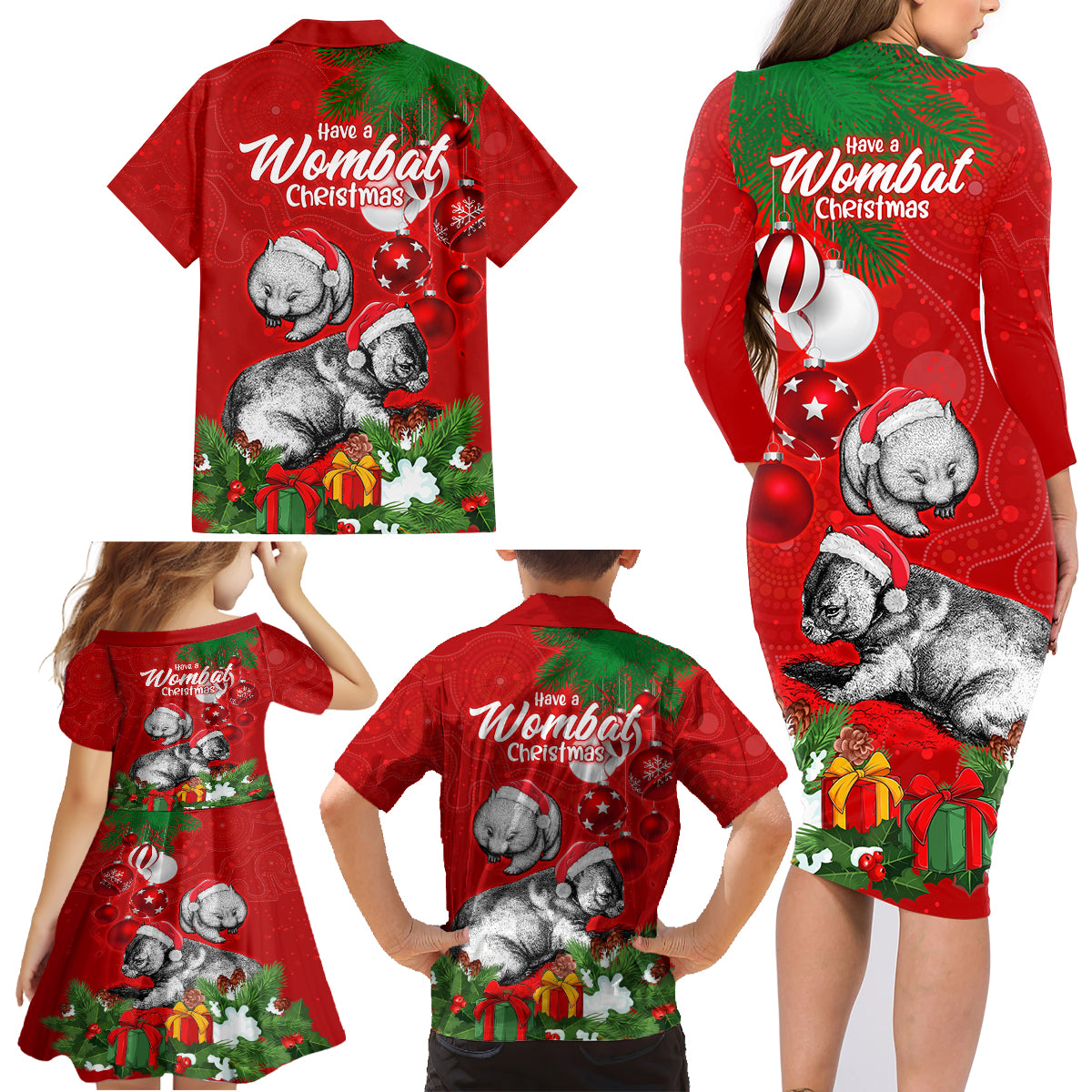 wombat-lover-family-matching-long-sleeve-bodycon-dress-and-hawaiian-shirt-australia-merry-christmas-aboriginal