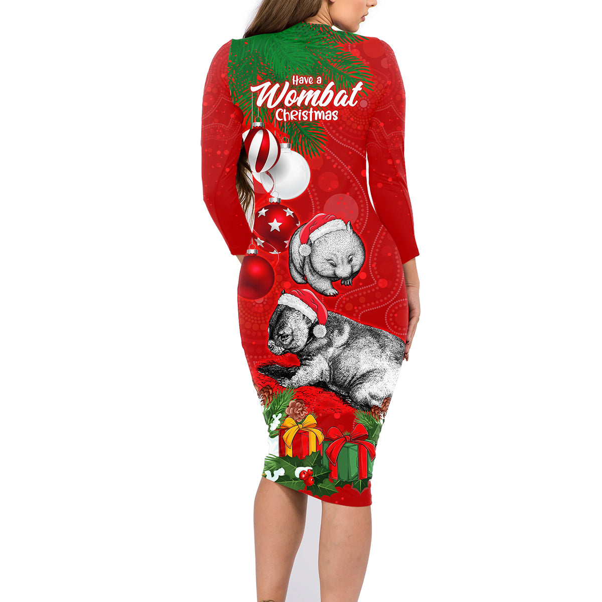 wombat-lover-family-matching-long-sleeve-bodycon-dress-and-hawaiian-shirt-australia-merry-christmas-aboriginal