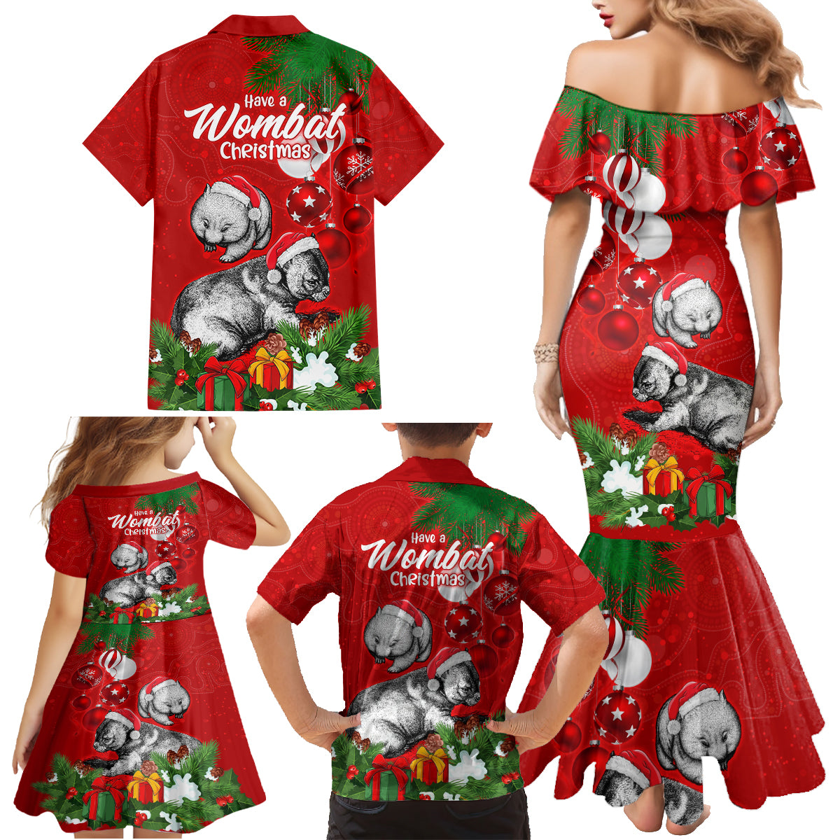 wombat-lover-family-matching-mermaid-dress-and-hawaiian-shirt-australia-merry-christmas-aboriginal