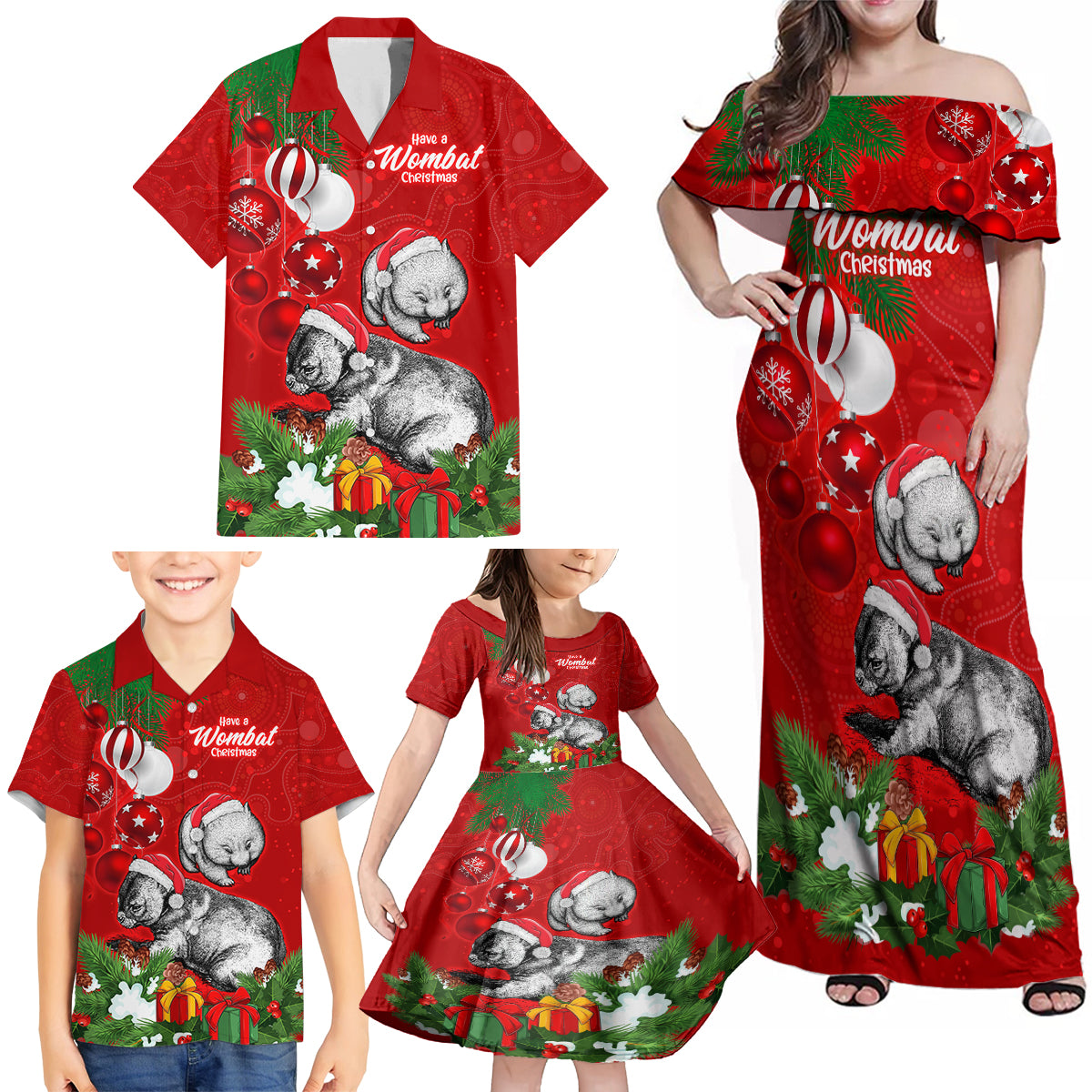 wombat-lover-family-matching-off-shoulder-maxi-dress-and-hawaiian-shirt-australia-merry-christmas-aboriginal