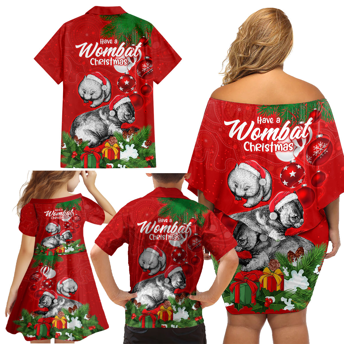 wombat-lover-family-matching-off-shoulder-short-dress-and-hawaiian-shirt-australia-merry-christmas-aboriginal