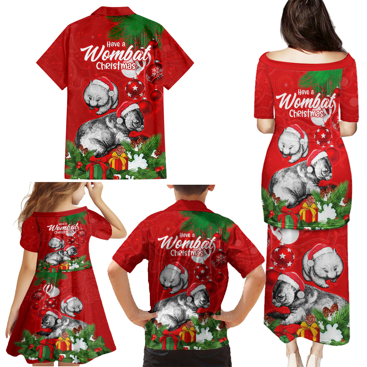 wombat-lover-family-matching-puletasi-dress-and-hawaiian-shirt-australia-merry-christmas-aboriginal