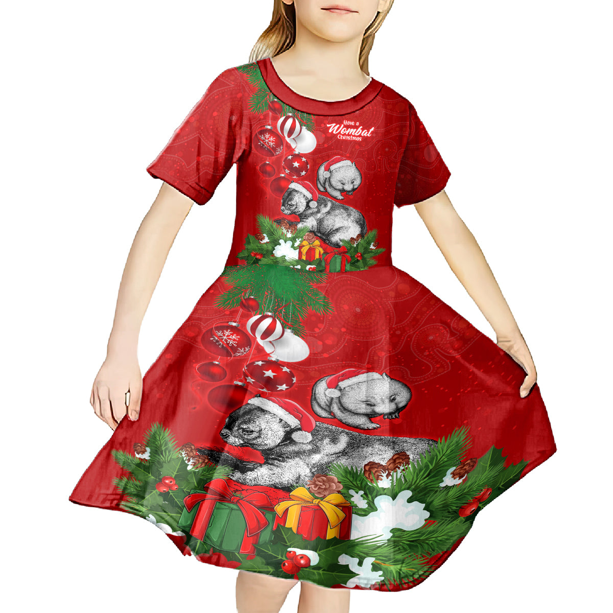 wombat-lover-kid-short-sleeve-dress-australia-merry-christmas-aboriginal