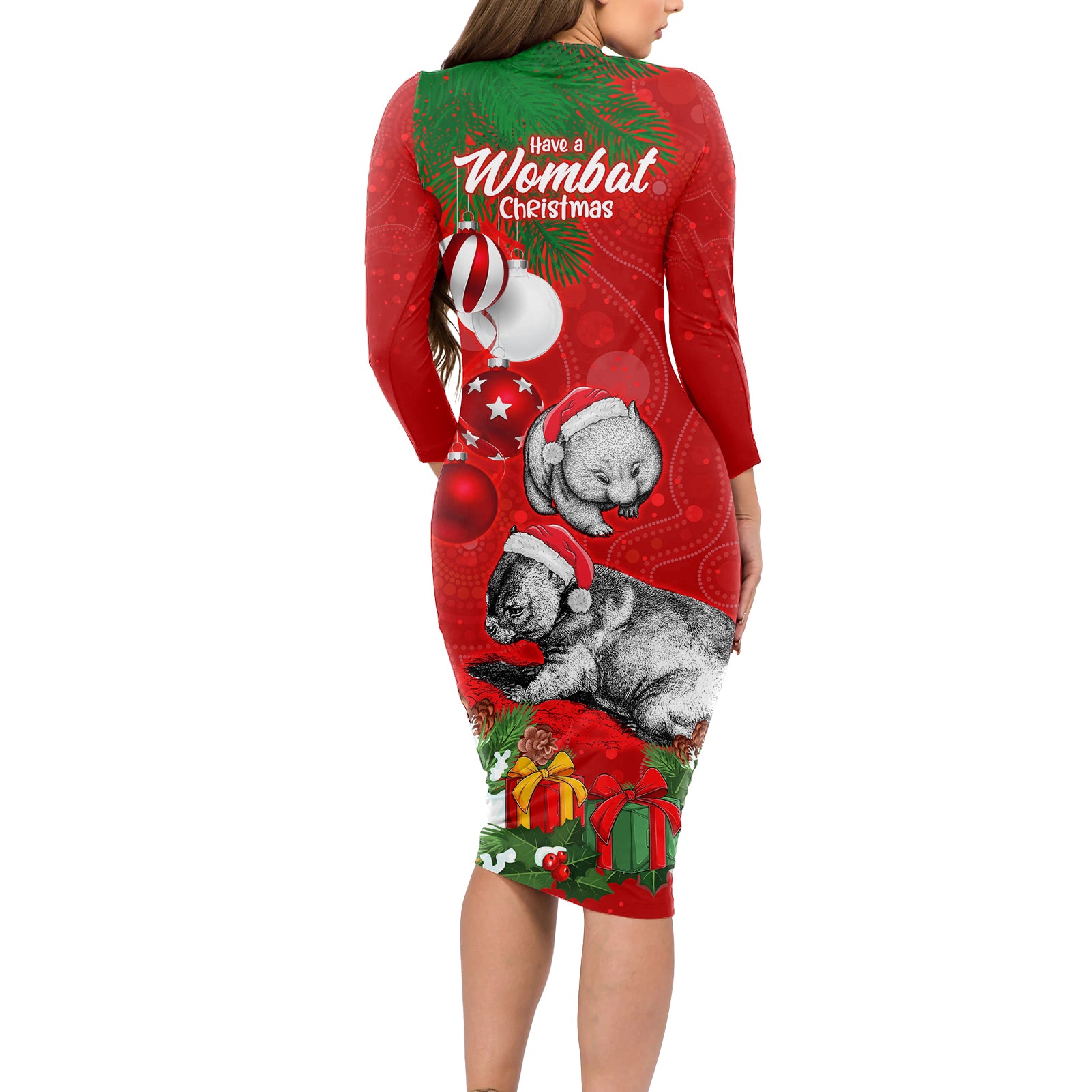 wombat-lover-long-sleeve-bodycon-dress-australia-merry-christmas-aboriginal