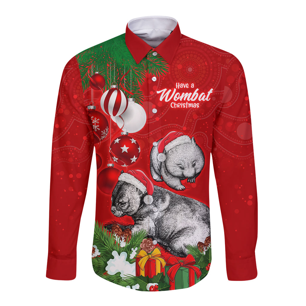 wombat-lover-long-sleeve-button-shirt-australia-merry-christmas-aboriginal