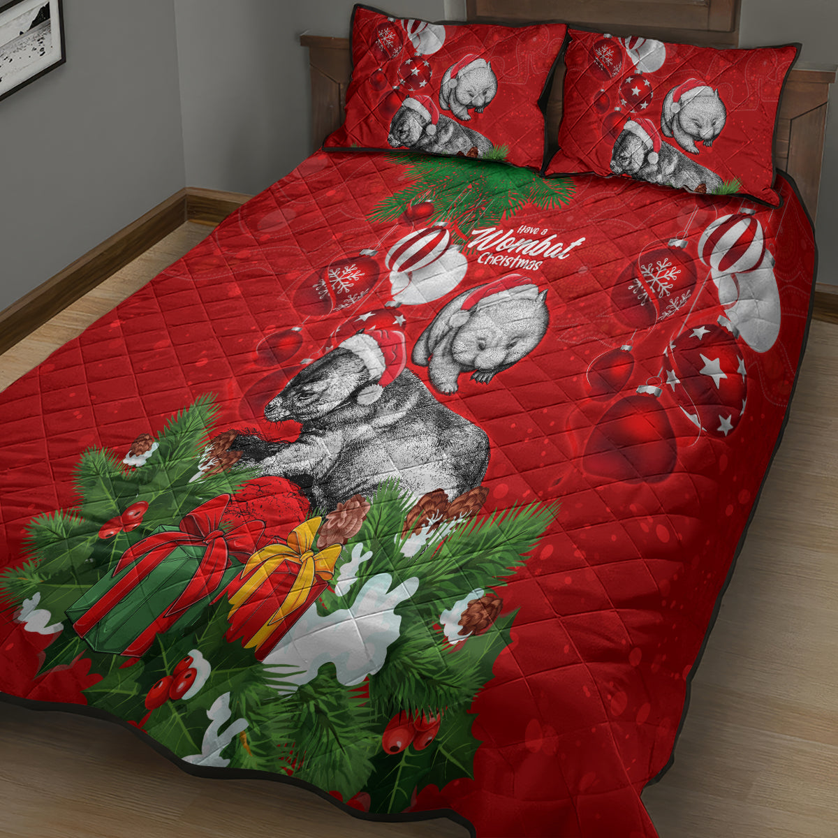 wombat-lover-quilt-bed-set-australia-merry-christmas-aboriginal