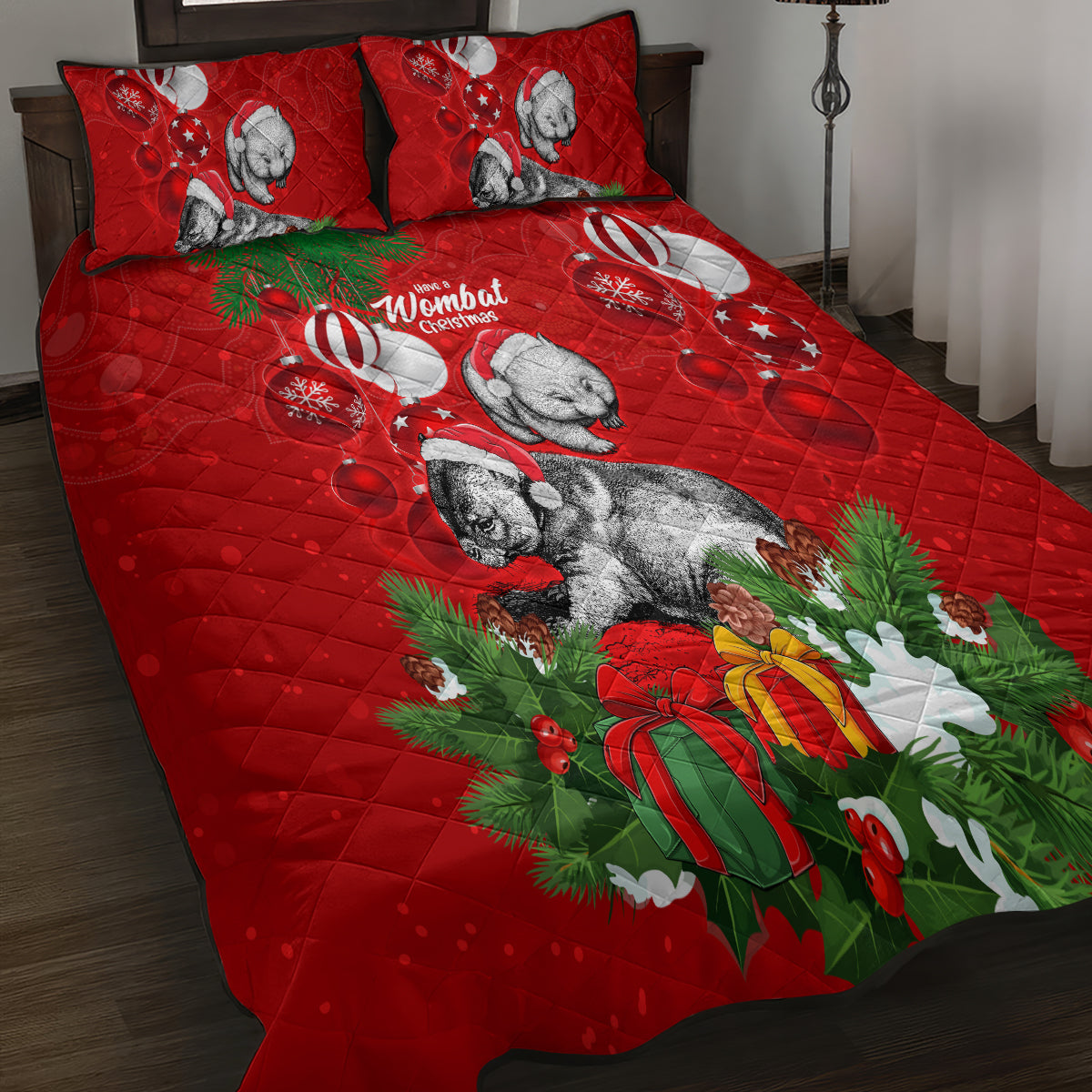 wombat-lover-quilt-bed-set-australia-merry-christmas-aboriginal