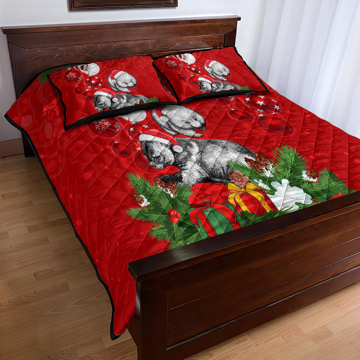 wombat-lover-quilt-bed-set-australia-merry-christmas-aboriginal