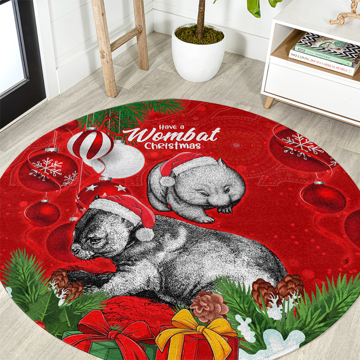 wombat-lover-round-carpet-australia-merry-christmas-aboriginal