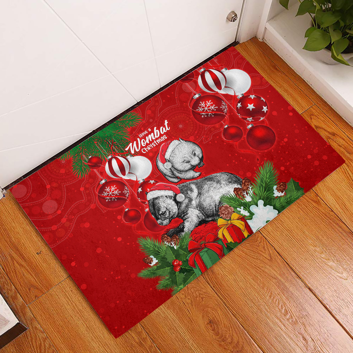 wombat-lover-rubber-doormat-australia-merry-christmas-aboriginal