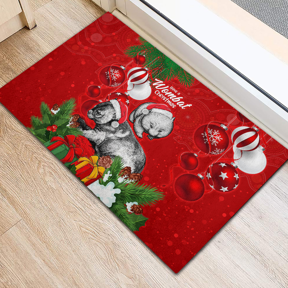 wombat-lover-rubber-doormat-australia-merry-christmas-aboriginal