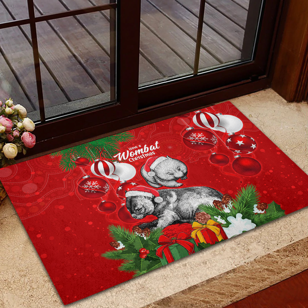 wombat-lover-rubber-doormat-australia-merry-christmas-aboriginal