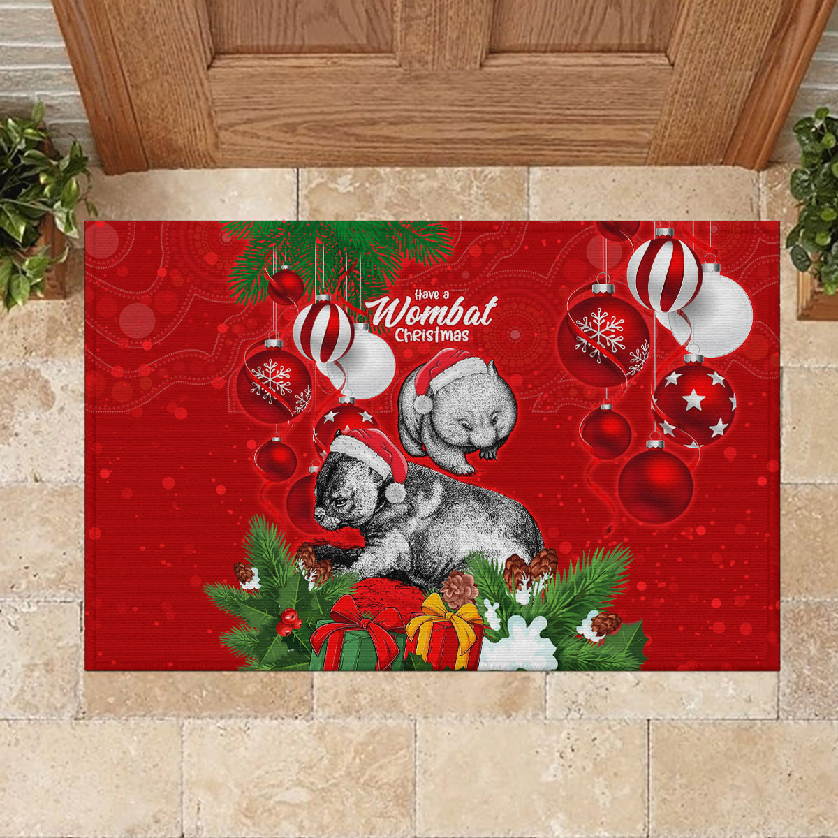 wombat-lover-rubber-doormat-australia-merry-christmas-aboriginal