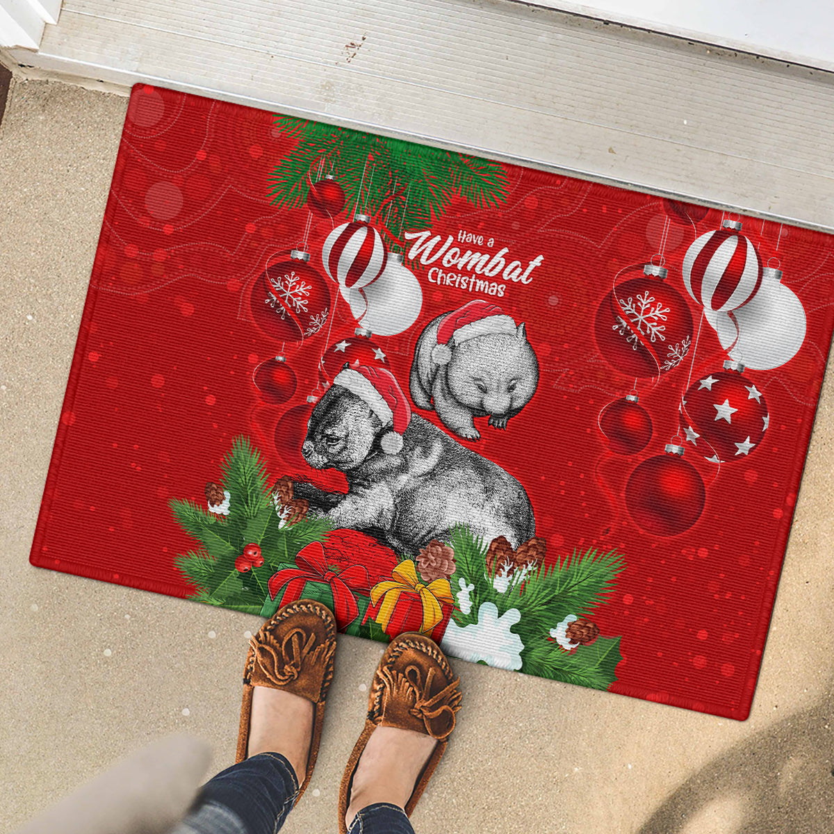 wombat-lover-rubber-doormat-australia-merry-christmas-aboriginal