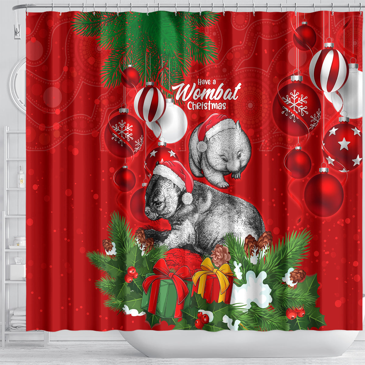 wombat-lover-shower-curtain-australia-merry-christmas-aboriginal