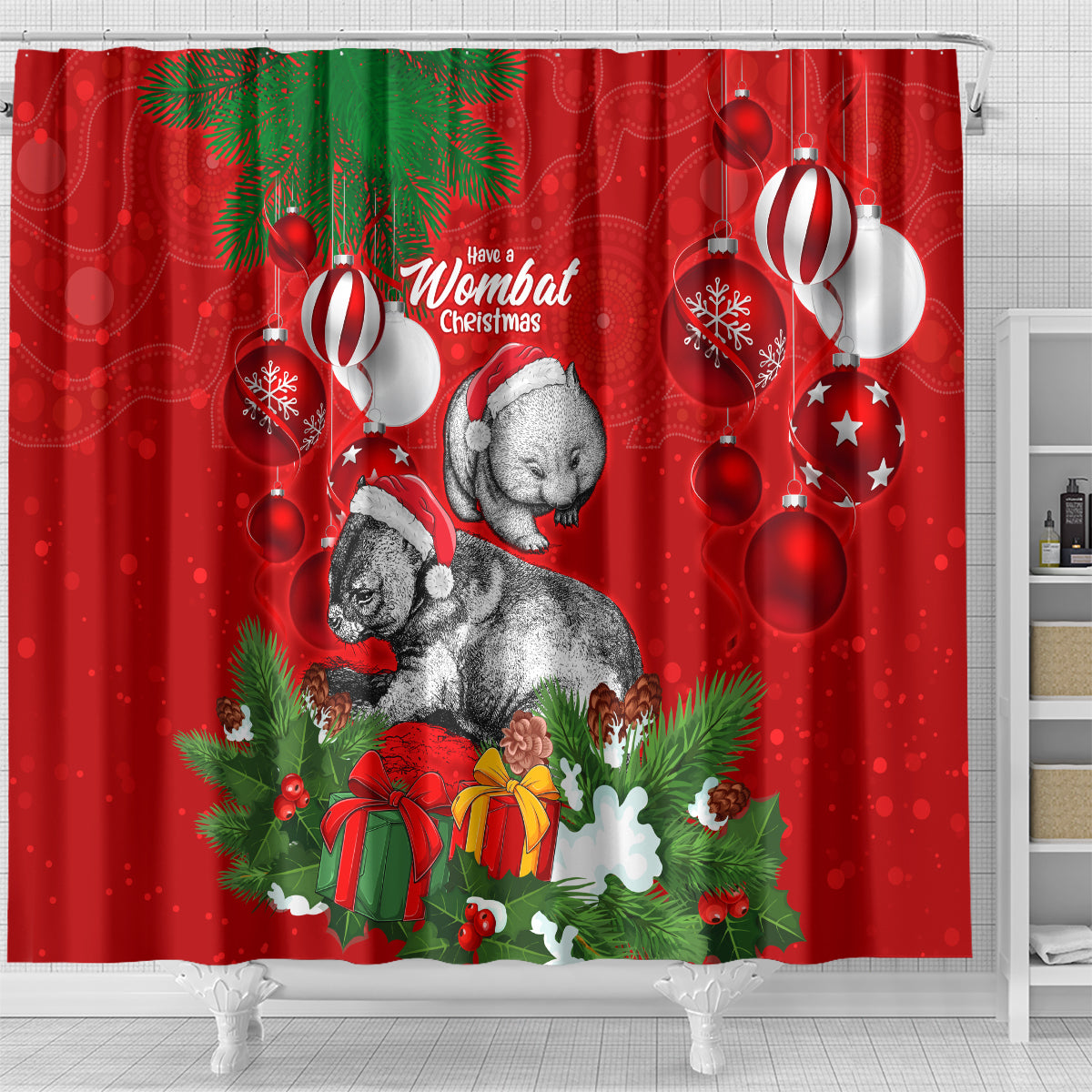 wombat-lover-shower-curtain-australia-merry-christmas-aboriginal