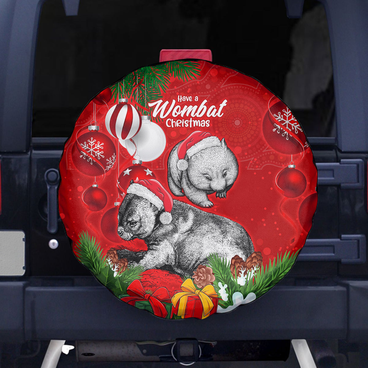 wombat-lover-spare-tire-cover-australia-merry-christmas-aboriginal