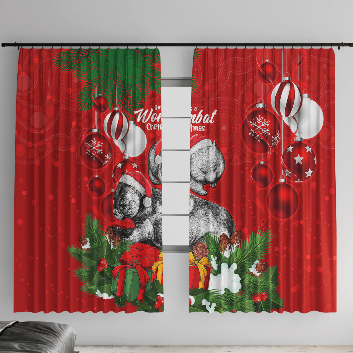 wombat-lover-window-curtain-australia-merry-christmas-aboriginal