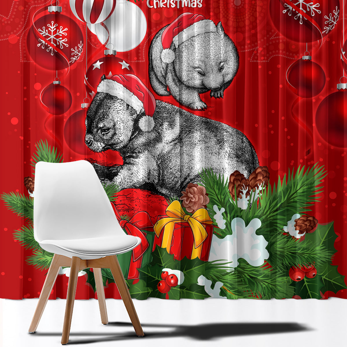 wombat-lover-window-curtain-australia-merry-christmas-aboriginal