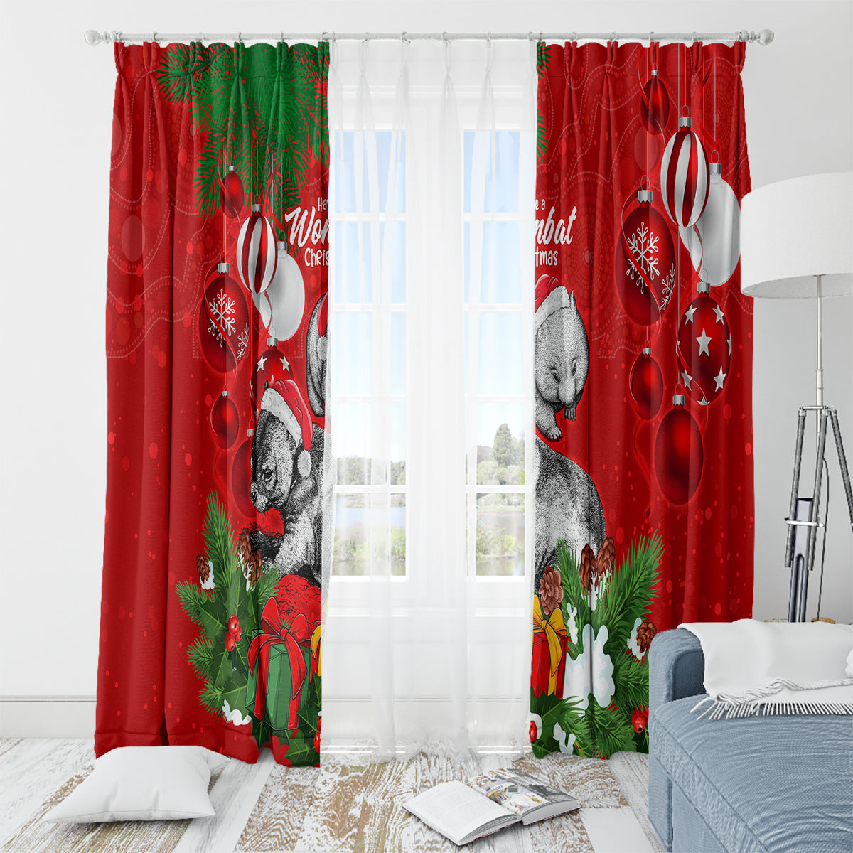 wombat-lover-window-curtain-australia-merry-christmas-aboriginal